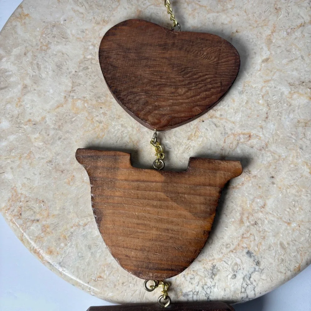 Vintage Hanging LOVE Photo Frames OS Brown Vintage Wood Rustic Heart 4-Opening
